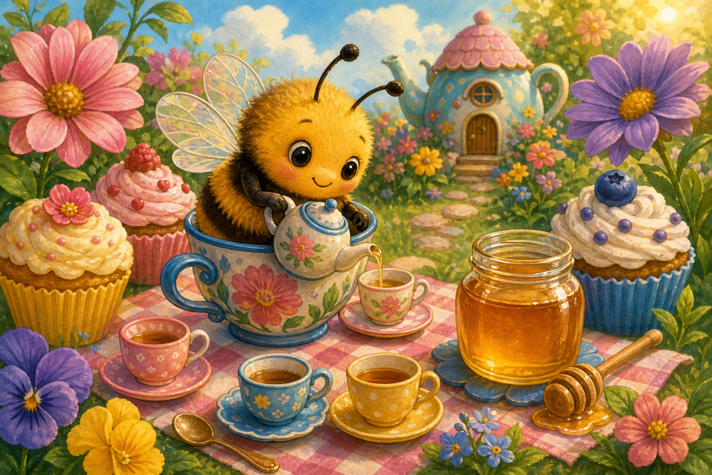 Bee at a garden tea party